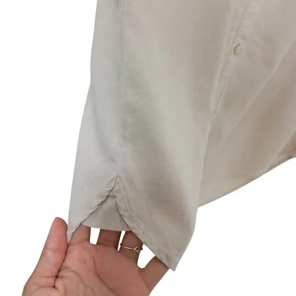 Coastal Comfort Shirt Dress Linen Blend Button-Up With Pockets Size M Beige - Picture 5 of 11